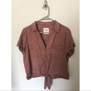 Abercrombie & Fitch Button-Up Tie-Front Crop Top